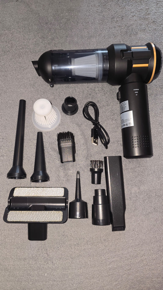 Aspirator Portabil, Aspirare și Suflare, USB Reîncărcabil, cu 12 Accesorii pentru Mașină, Casă și Tastatură