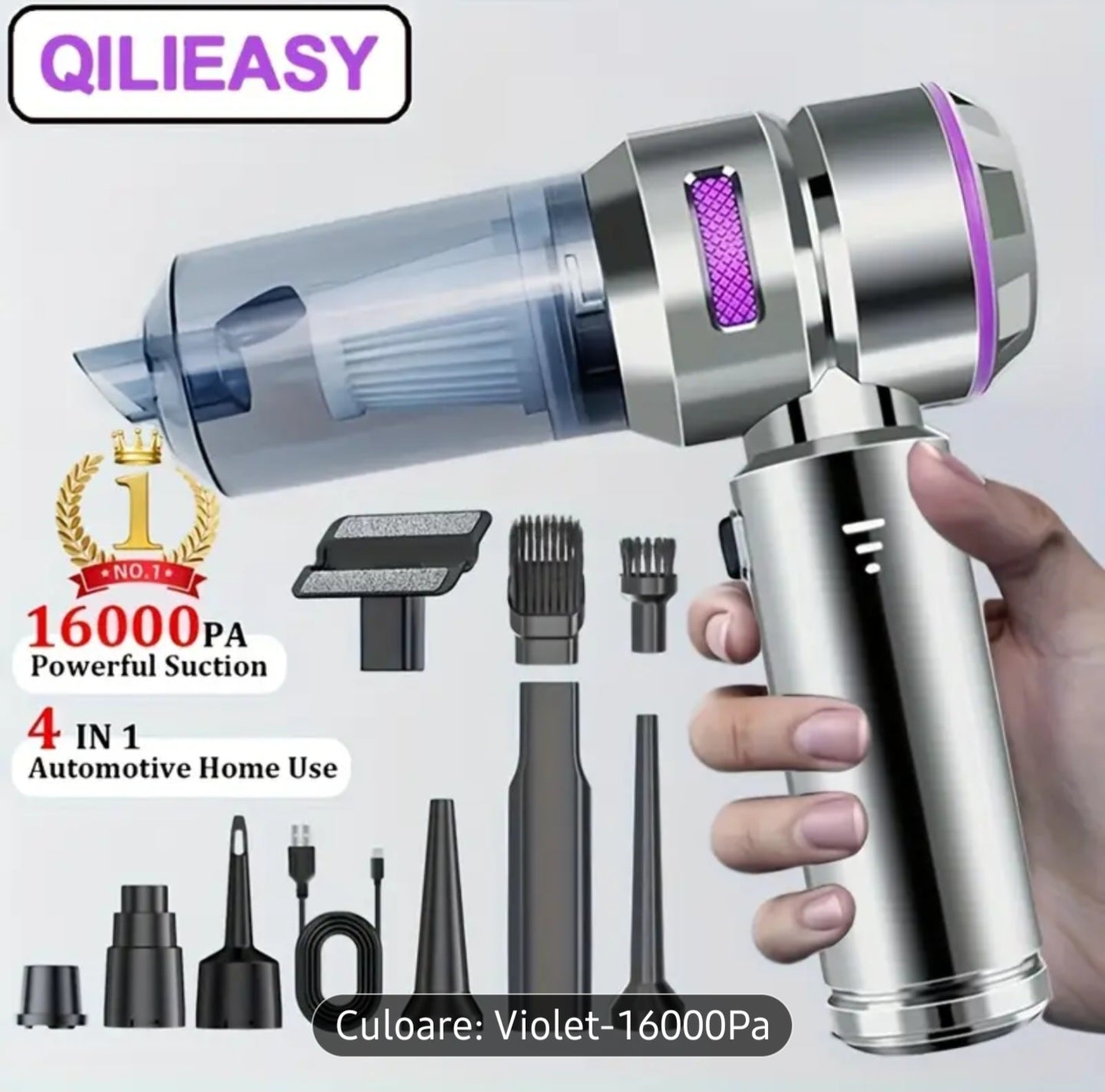 🌕 Aspirator+SUFLANT Portabil QILIEASY 16000Pa – Putere mare de aspirație, ideal pentru mașină, casă, birou sau camping