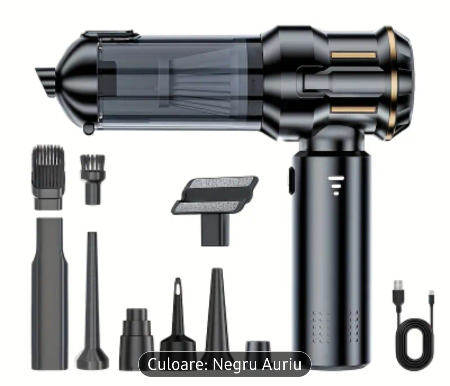 Aspirator Portabil, Aspirare și Suflare, USB Reîncărcabil, cu 12 Accesorii pentru Mașină, Casă și Tastatură