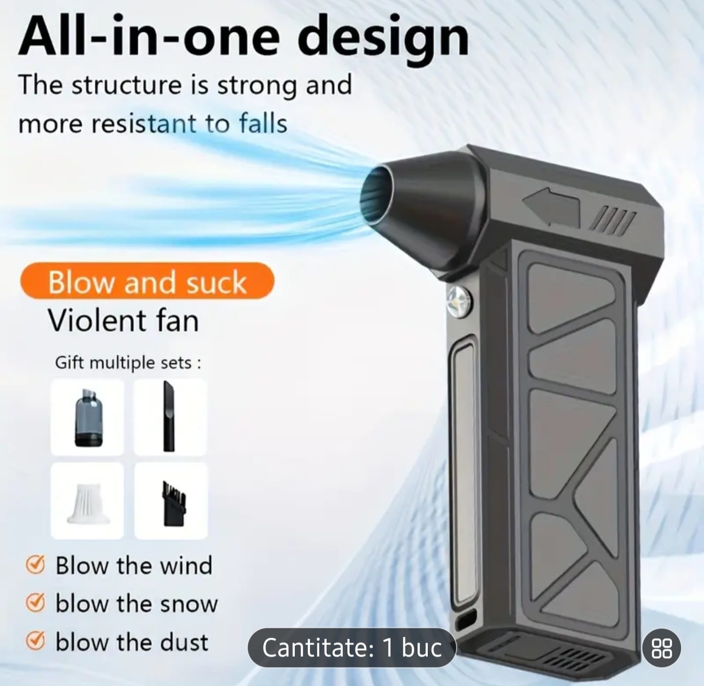 🌬 Ventilator Irbo multifuncțional de inaltă viteză - Funcție de suflant de praf și aspirare, Baterie Li-Ion 18650, Încărcare USB