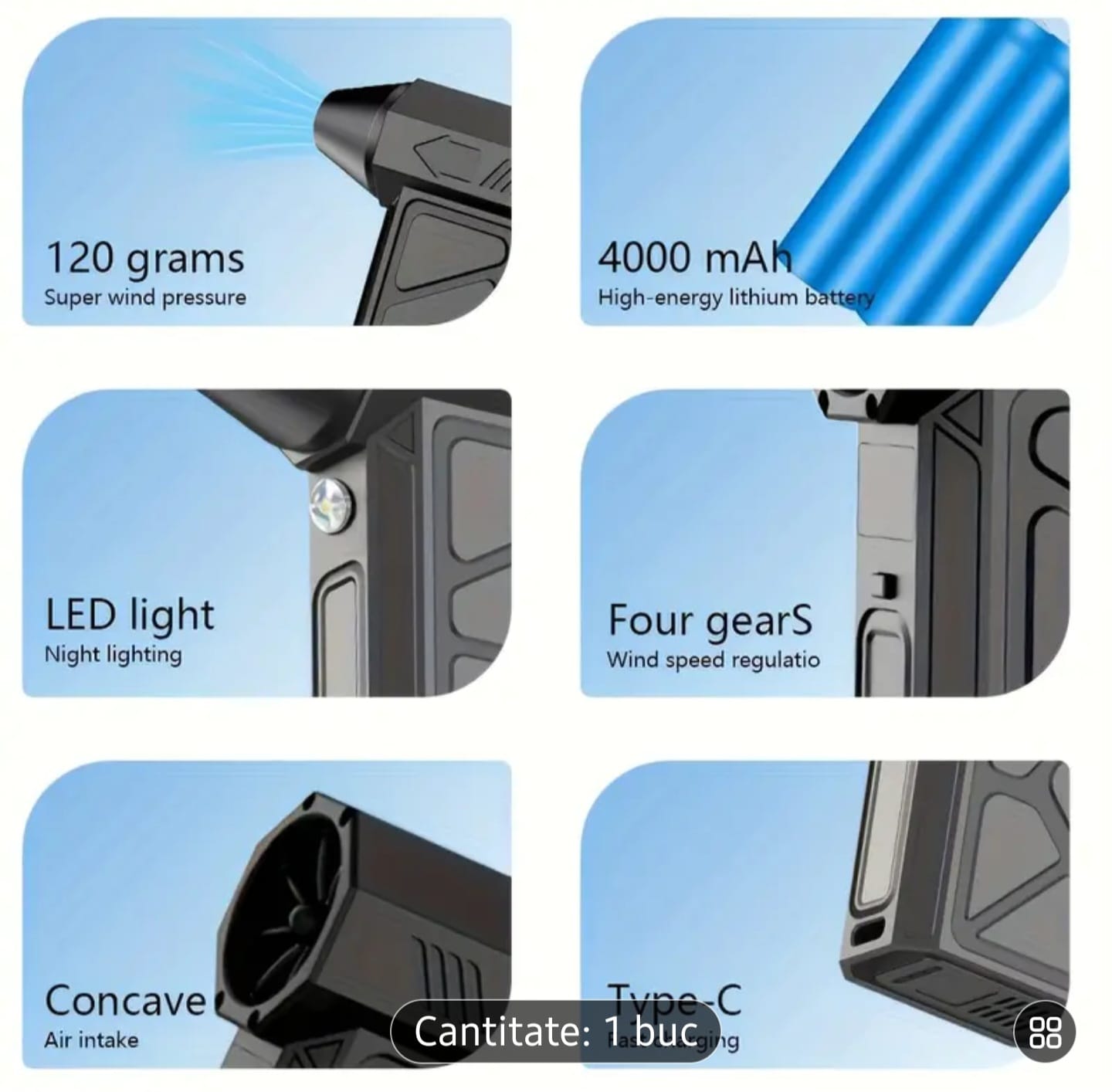 🌬 Ventilator Irbo multifuncțional de inaltă viteză - Funcție de suflant de praf și aspirare, Baterie Li-Ion 18650, Încărcare USB