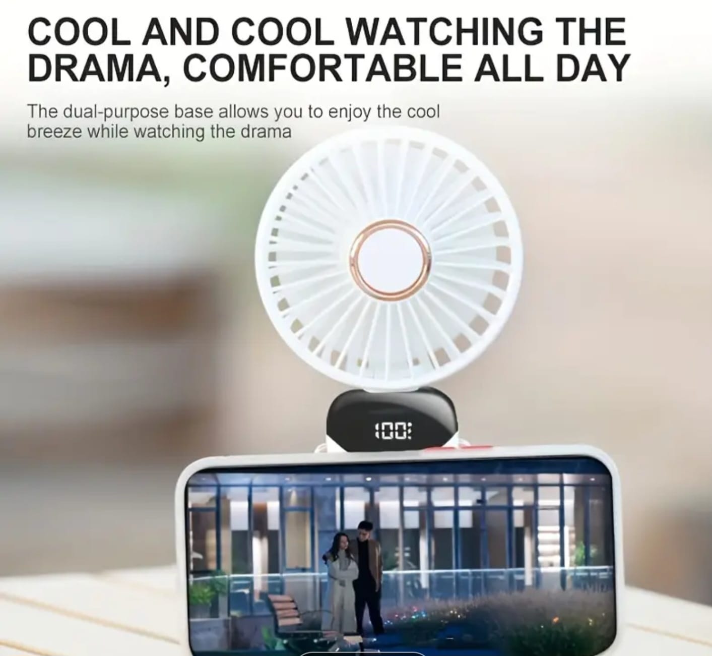 ❄Ventilator portabil pliabil 90° – USB reîncărcabil, afișaj digital, suport telefon...