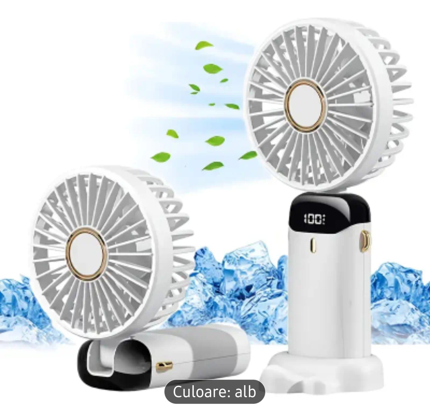 ❄Ventilator portabil pliabil 90° – USB reîncărcabil, afișaj digital, suport telefon...