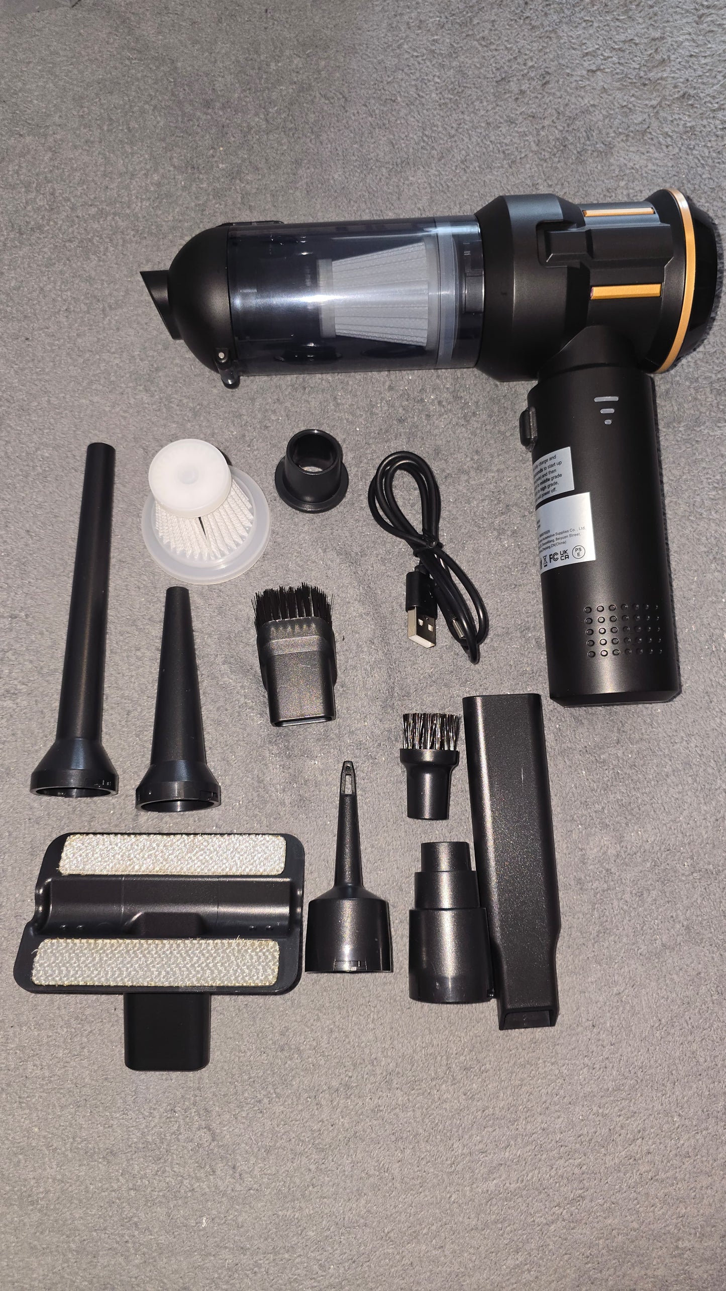 Aspirator Portabil, Aspirare și Suflare, USB Reîncărcabil, cu 12 Accesorii pentru Mașină, Casă și Tastatură